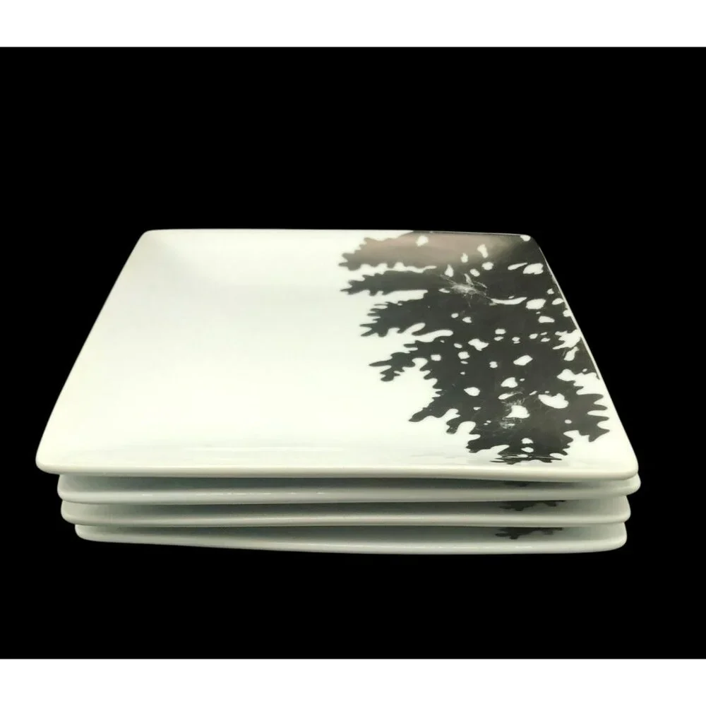 Set Of 4 West Elm Silver & White Ceramic Appetizer/Salad Plates 6